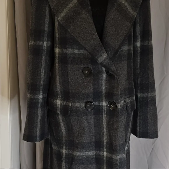 ZARA WOMEN’S STUDIO PLAID CHECK DOUBLE BREASTED 100% WOOL COAT GRAY - Picture 4 of 12